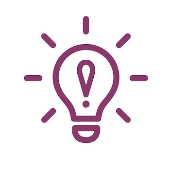 Purple lightbulb icon with exclamation mark